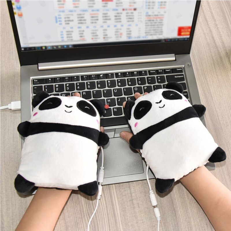 USB Heated Gloves Electric Heating Hand Warmers Fingerless Cute Panda Shape Hand Warmer Winter Warm Gloves
