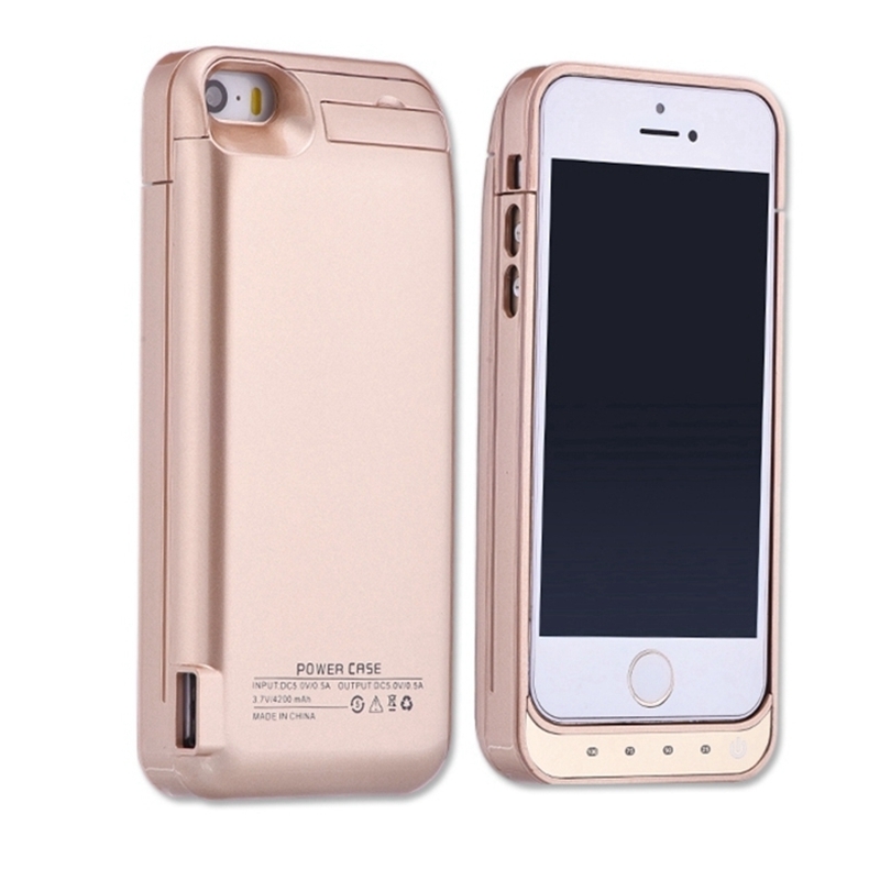 Leioua 4200 mAh Oplaadbare Ultra Slanke Batterij Case Voor Iphone 5 5c 5 s Se Power Bank Case Pack Opladen case Cover Opladen Case: Gold