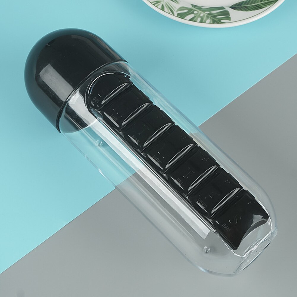 Tragbare 600ML Wasser Glas Flasche Pille Kasten 2 in 1 draussen Bequeme Reise Wasser Flasche Medizin Tasse Tablette Kunststoff flaschen