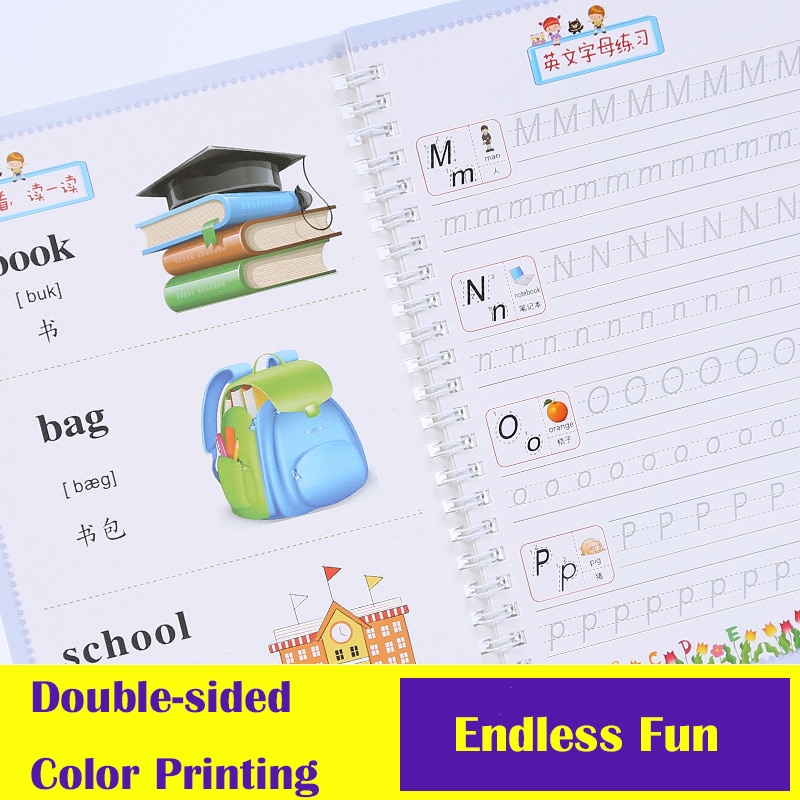 Reutilizable Inglés y libro chino para copiar dibujo juguete escritura a mano Groove inglés Auto se desvanece juguetes educativos para niños en edad preescolar