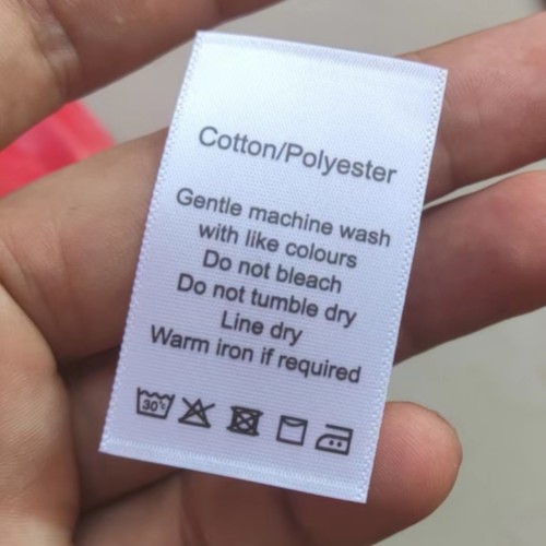 100 st vita tvättrådsetiketter för bomull/siden/kashmere/ull/linne/polyester/elastan med tryck av satintyg: Nickel