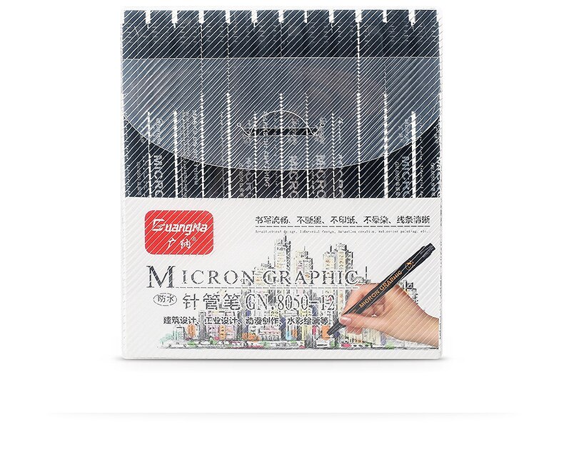 12pcs/set Waterproof Fade Proof Micron PenTip Fine Liner Black Sketch Water Marker Pen for Manga: 12pcs set
