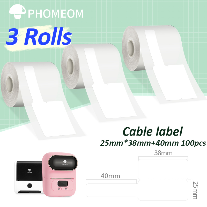 690Pcs 3 Rolls Label Sticker Voor Phomemo M110 M200 Zelfklevende Direct Thermische Etiketten Printer Waterdichte Label Papier 40x30mm: 25x38-40mm-100x3