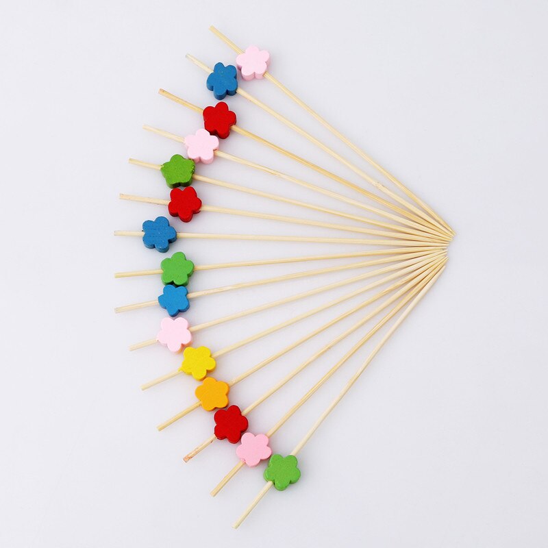 100 stuks/pak hartvormige bloembamboeprikker, buffetcupcake, fruitvork, feestdessert, saladeprikker, cocktailspies voor bruiloftsdecoratie: Pruimenbloesem