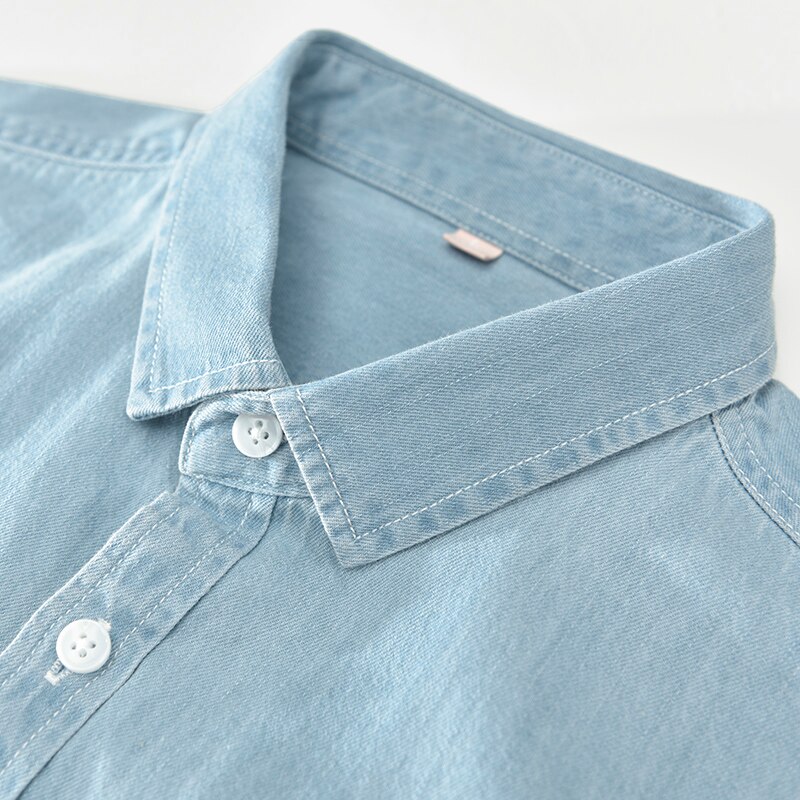 Mænd kortærmede denim skjorter sommer 100%  bomuld bløde casual jeans cowboy skjorte åndbar
