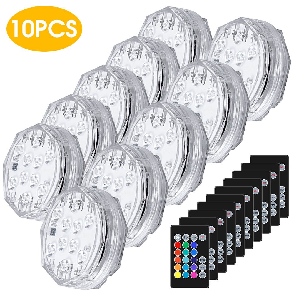 RGB Remote Control Submersible Light Waterproof Underwater Lights Swim Pool Light Pool Equipment Water Light Decorative Lamp: 10Pcs