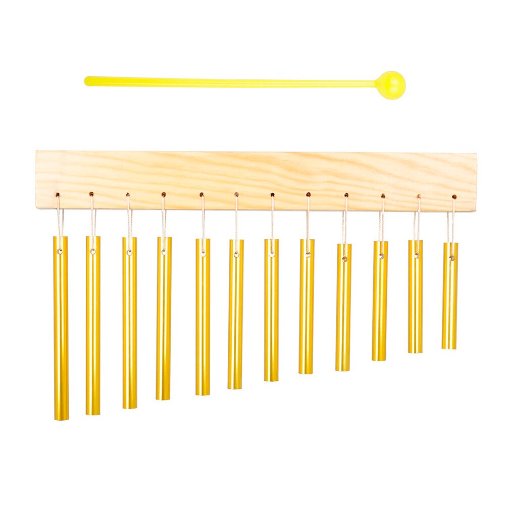 12- bar vindrør aluminium rør & amp; massivt træ materiale percussion instrument til udvendige hjem haven dekoration mallet guld