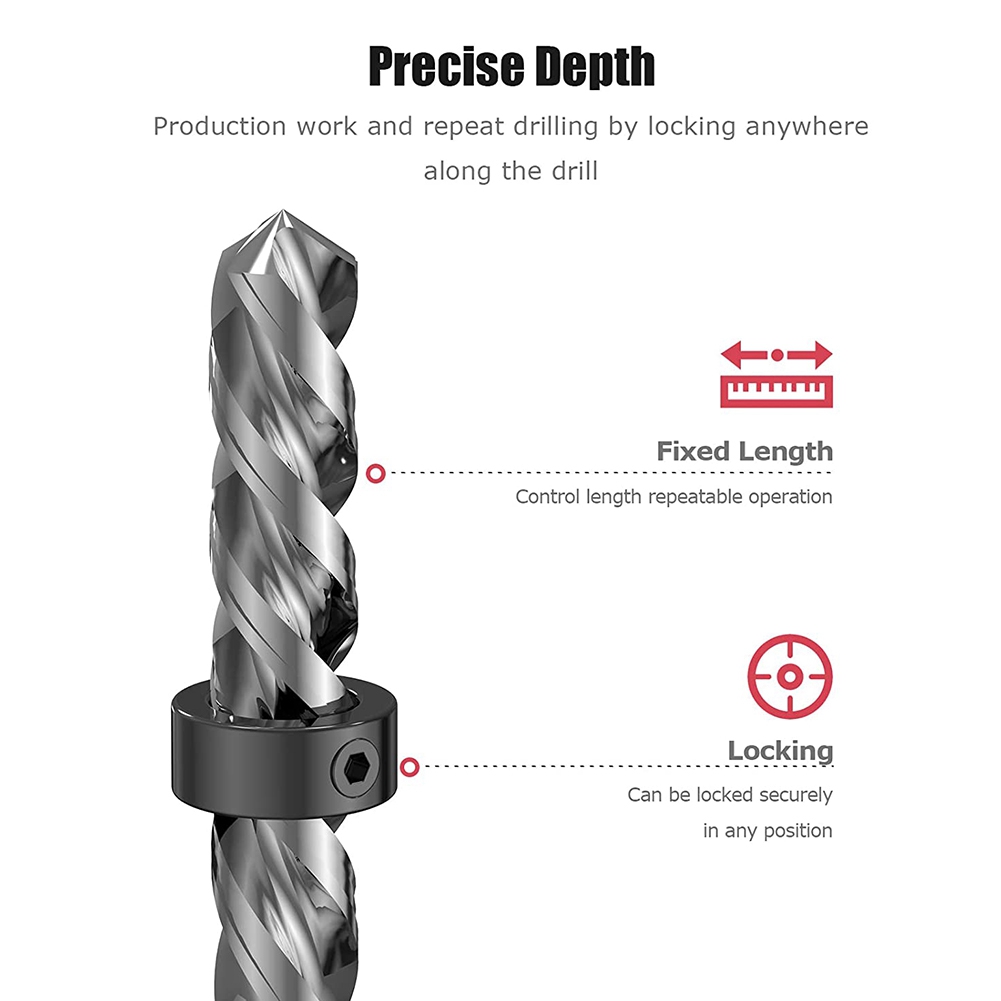 Drill Stop Bit Collar Set, 9PCS Adjustable Drill Depth Stop Collar Limit Ring with Carbon Steel Set for Drill Bits