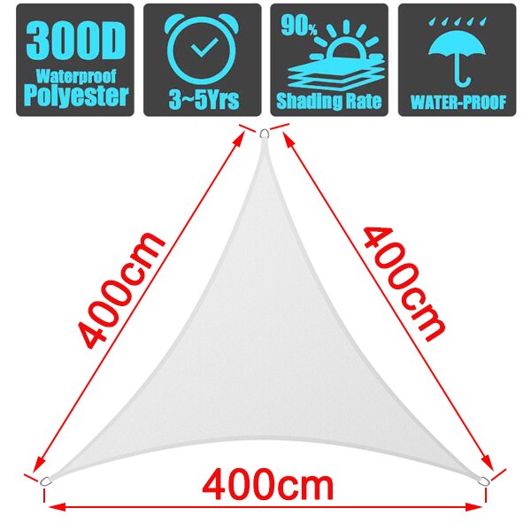 White outdoor Triangle Sunshade Waterproof Sun Shelter awnings Protection Outdoor Canopy Garden Patio Pool Shade Sail Awning: 400cmx400cmx400cm