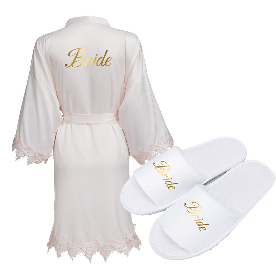 Batas de dama de honor de la novia, bata de seda satinada para boda, de , albornoz blanco: Lpink with slipper / one size XL