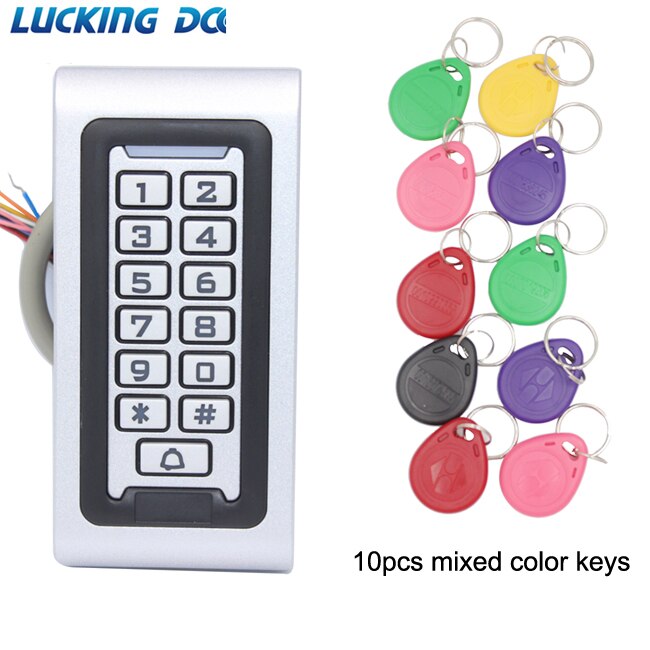 Backlight RFID Standalone Door Access Control Reader Keypad 1000 Users 125KHz 13.56MHZ Card door opener IP65 Waterproof with WG: AC 10pc color key
