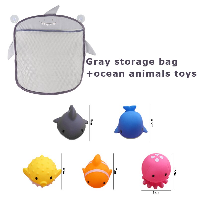 Baby Bathroom Bath Toys Organizer Storage Bag Basket Net Bathing Pool Interactive Toy Water Shower Set For Kids Children: Gray x Ocean