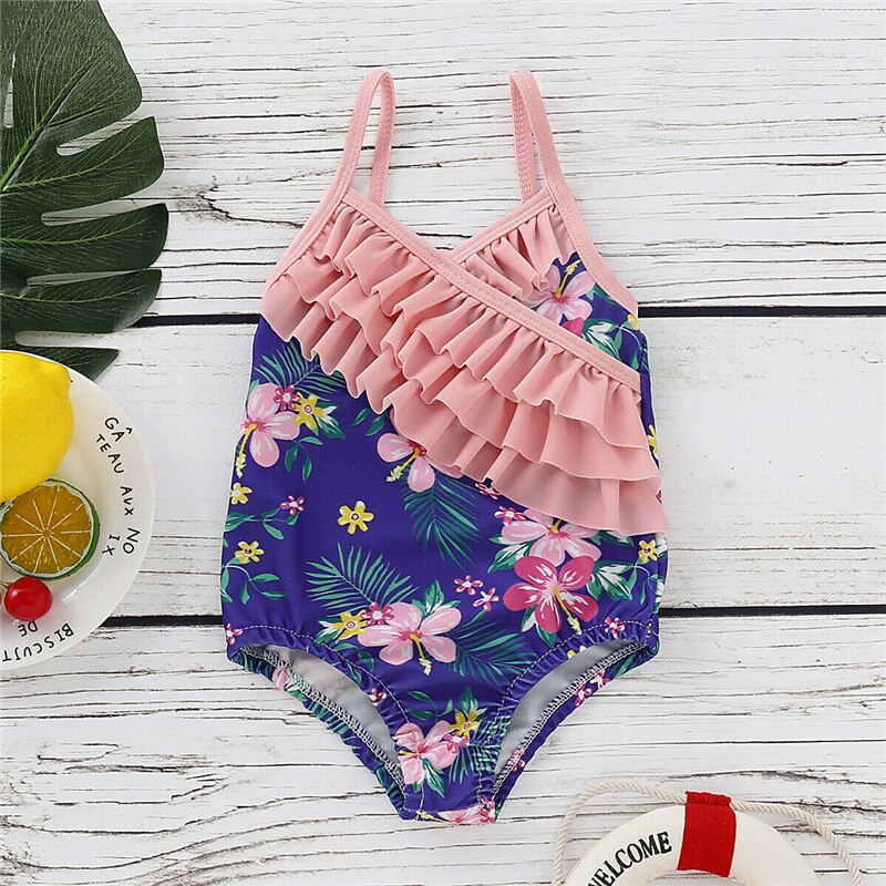 Zomer Meisjes Badmode Bloemen Bikini Beachwear Badpak Ruche Badmode Meisjes Een Stuk Badpak 3130