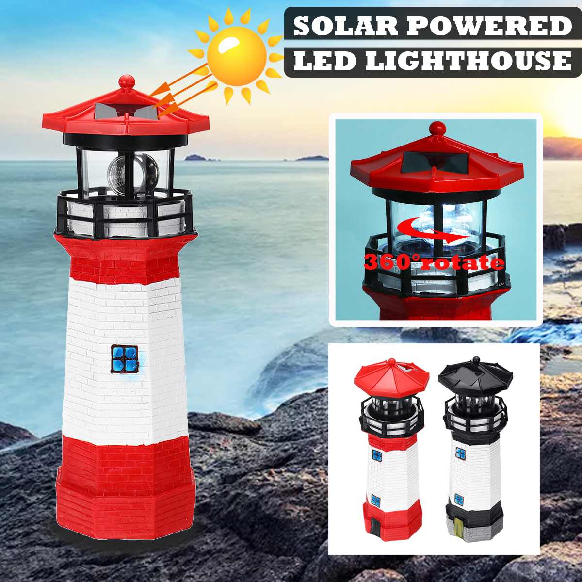 Garden Sculptures Outdoor Yard Night Decorations Resin Lighthouse Waterproof Solar Lamp For Garden Decoration