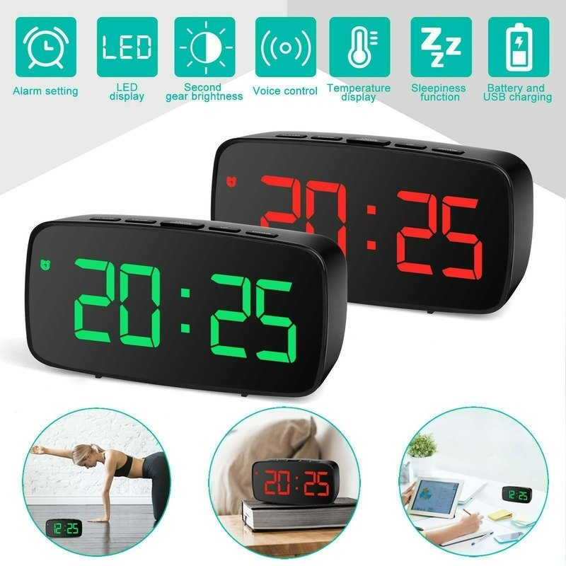 Large Digital LED Desk Alarm Clock Mirror Display USB Snooze Temperature 5 Keys WAtch Electronic Desktop Clocks For Bedroom