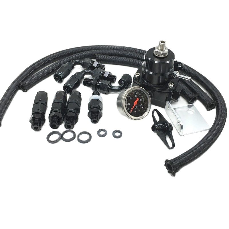 Universal Adjustable Fuel Pressure Regulator Oil 100psi Gauge AN 6 Fitting End-Black: black no logo