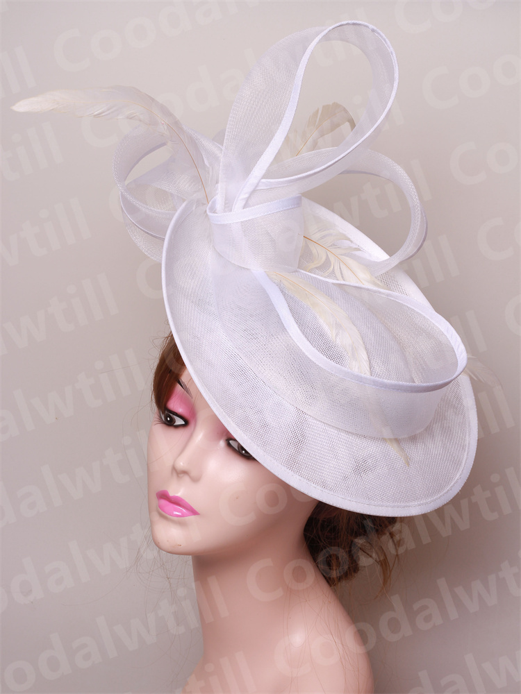 Wedding Party Veil Hair Fascinator Hats Laides Cocktail Bride Marriage Headpiece Ladies Cocktail Race Chapeau Cap With Headband: WHITE