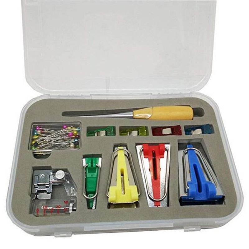 Bias Tape Maker Kit Stof Binding Binder Voet Houten Priem Clips Pins Huishoudelijke Diy Naaien Quilten Tool Set