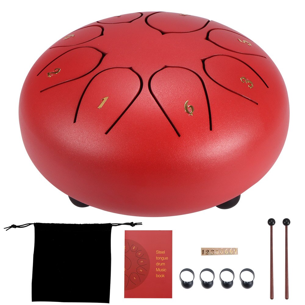 6 Inch Tongue Drum Steel Tongue Drum 8 Tune Hand Pan Drum Tanks Hang Drum With Drumsticks Carrying Bag Percussion Instruments: Red