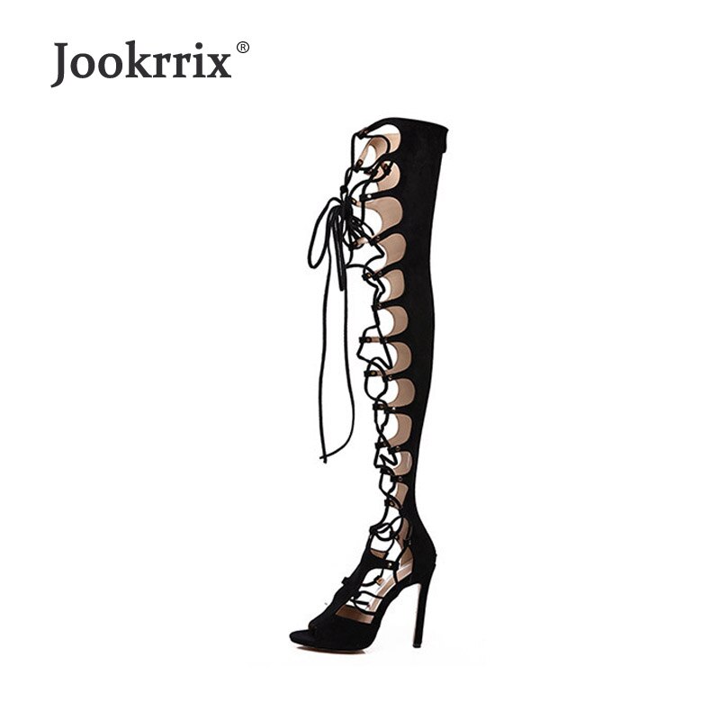 Jookrrix frauen Sommer Mädchen Schuhe Über Höhle Knie Frauen Gladiator Sandalen sexy Dame Kreuz Gebunden hoch oben kreuz-gebunden