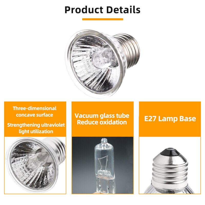 Bombilla con Clip de calefacción para el ambiente de mascotas, lámpara de luz solar UVA + UVB para reptiles, tortugas, lagarto, camaleón, serpiente, reptil