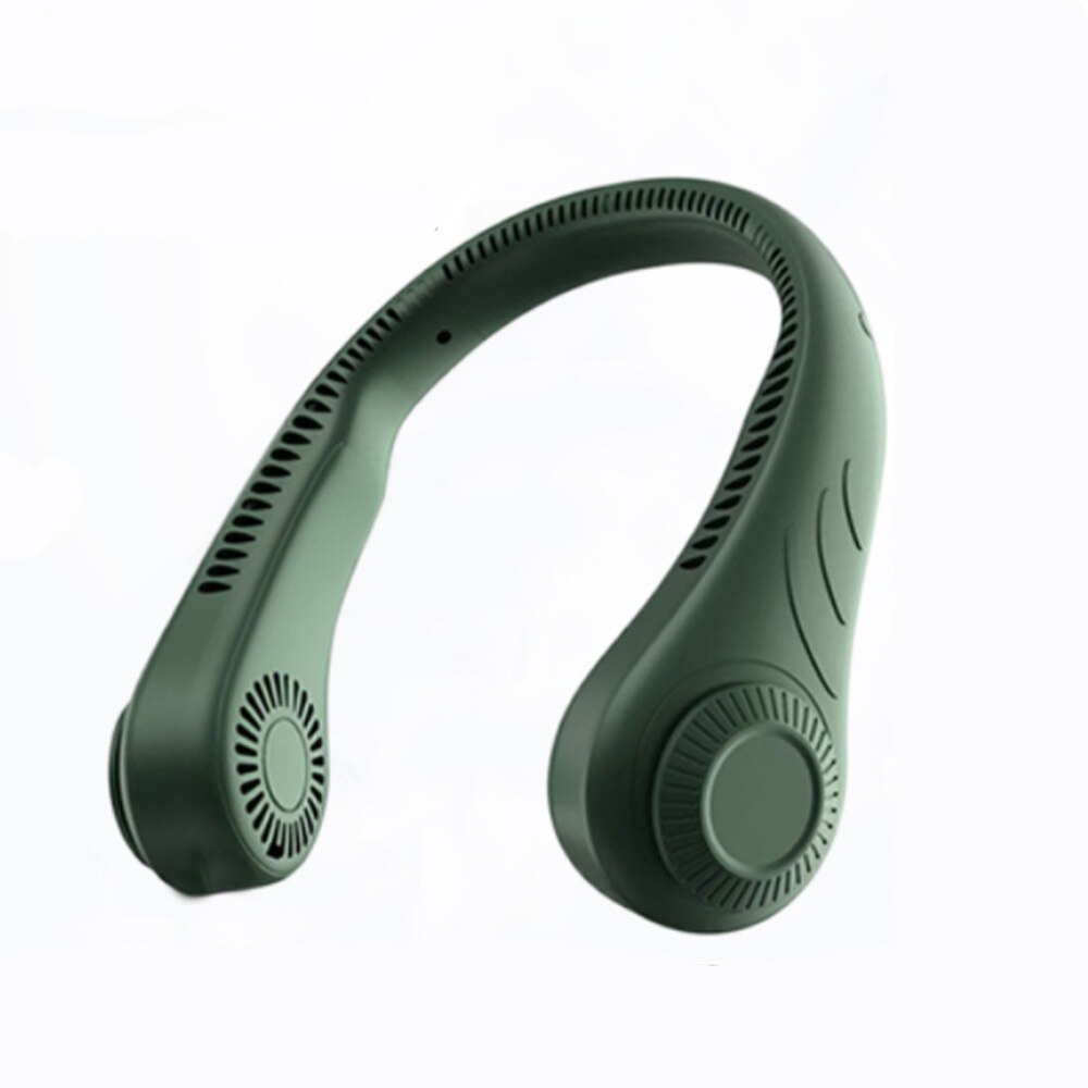 Neck USB Portable Fan Leafless Mini Desktop Fan Summer Cooling Electric Fan Home Appliance: green / 2000mah