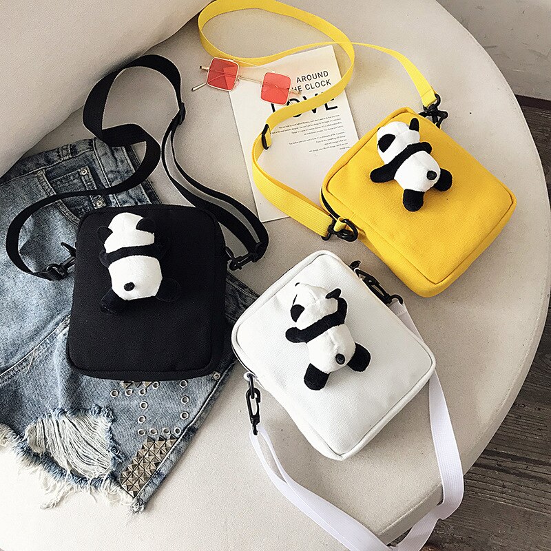 Newhotstacy Borsa 040420 retrò della bambola del panda propenso singolo sacchetto di spalla bello studenti borsa di tela