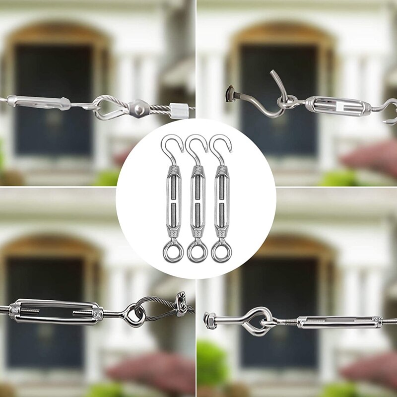 6 Pcs Turnbuckle Wire Tensioner M4 Adjustable Turnbuckle Stainless Steel Hook Eye Rope Cable Tension For Garden