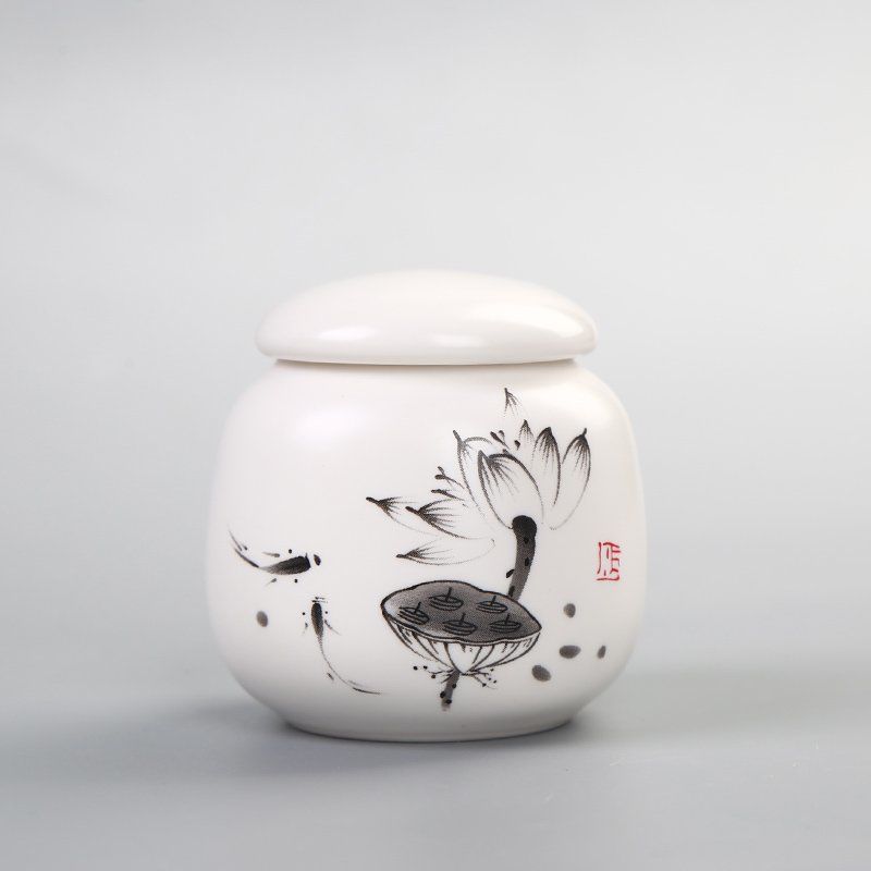 Porcelain Tea Storage Container Dried Fruit Storage Tank Chinese Ceramic Tea Box Lid Kitchen Teaware Mini Printed Food Container: I