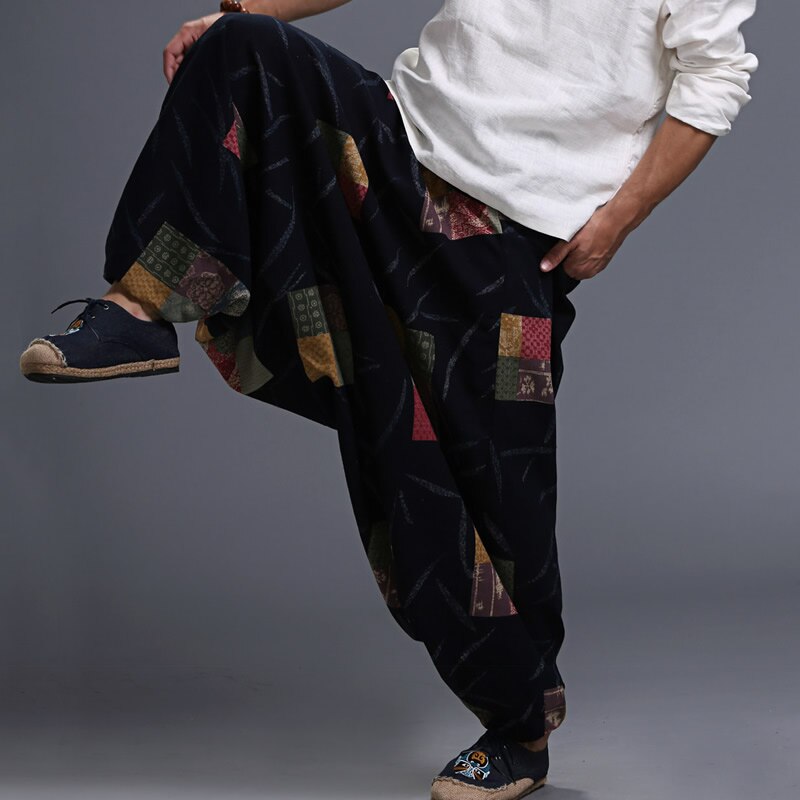 Plus koko miesten haaremihousut hiphop löysät leveät lahkeet housut puuvilla pellava iso haara lenkkeilijät boho tanssihousut nepal style
