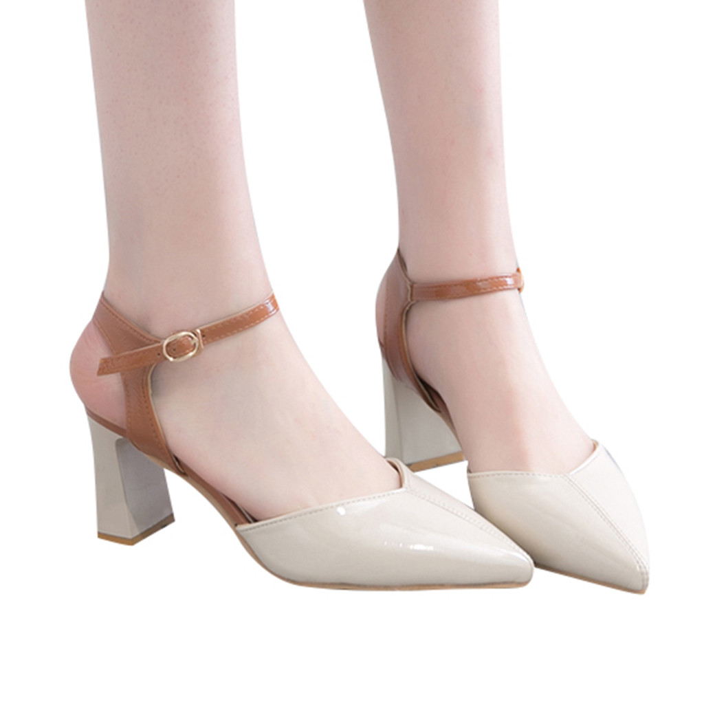 Women Sandals Casual Wild High Heels Pointed Toe Slip On Office Ladies Dress ShoeSummer Pointed Side Pumps Party Shoes Plus Size