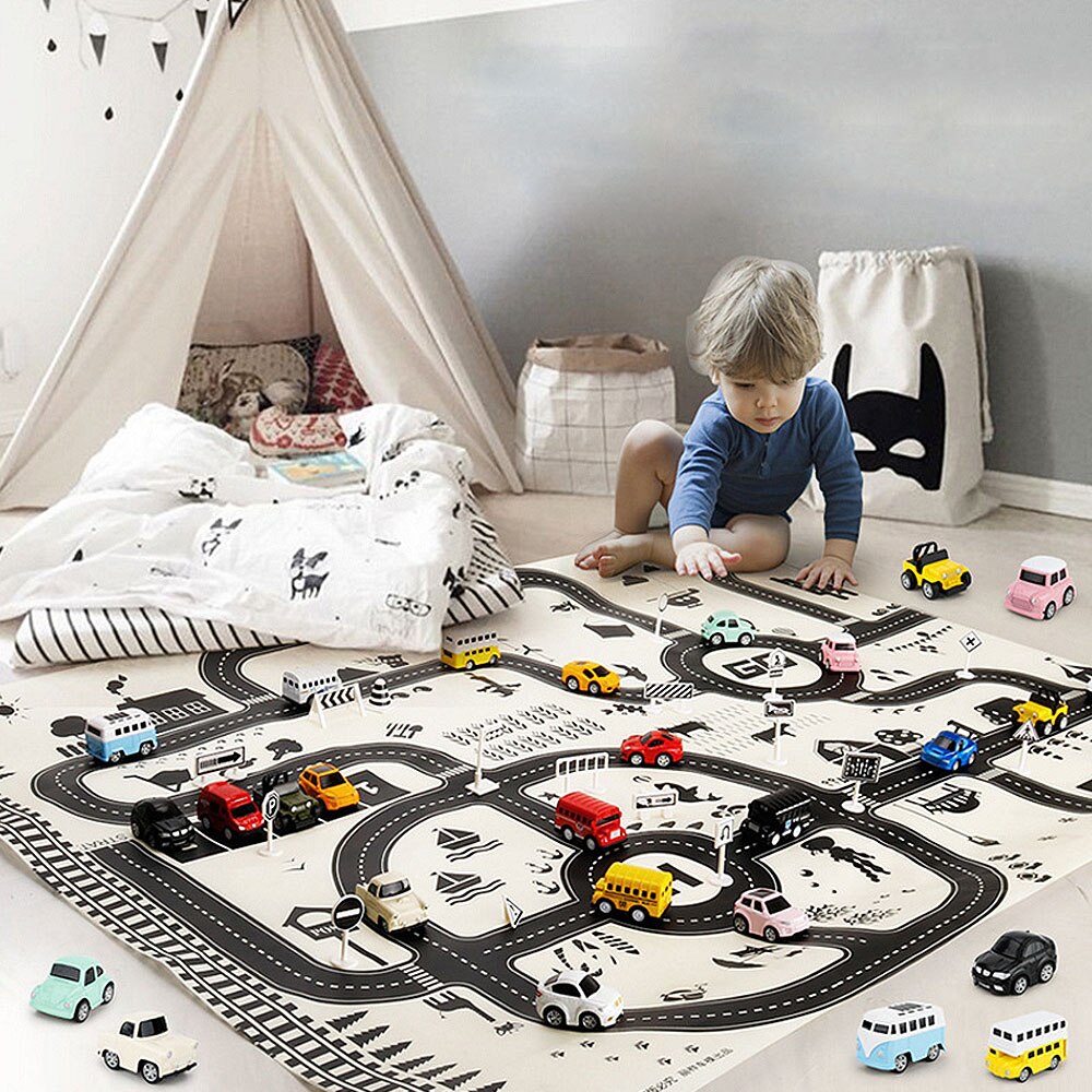 Moderne Stijl Auto Stad Scène Taffic Snelweg Kaart Play Mat kinderen tapijten Kruipen Mat Educatief Speelgoed Voor Kinderen Games Road tapijt