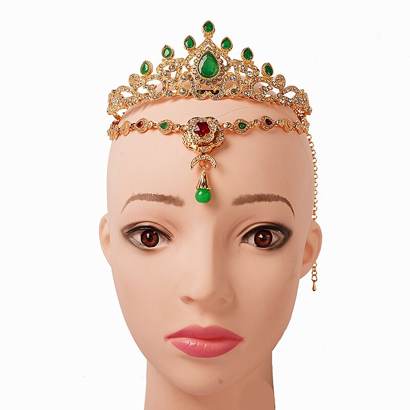 Arabic Wedding Hair Accessories Gold Crown Morocco Bridal Headpiece Rhinestone Muslim Women Headbands Metal Marriage: MODEL 1