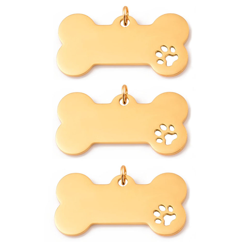 5Pcs Dog Bone Paw Print Tags Pendant Charm Dog ID Stainless Steel Blank Dog Tags 2 colors Both side Polished
