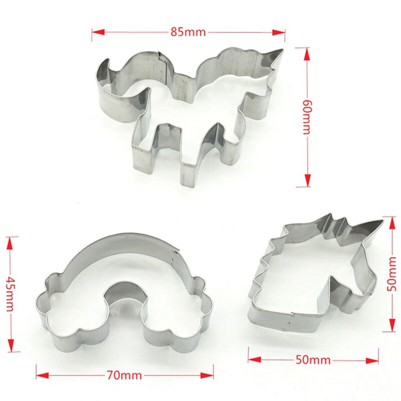 3 Pcs Eenhoorn Cookie Cutter Rvs Cut Snoep Biscuit Mold Koken Gereedschap Rainbow Metal Gebak Cake Fondant Cutters Mould