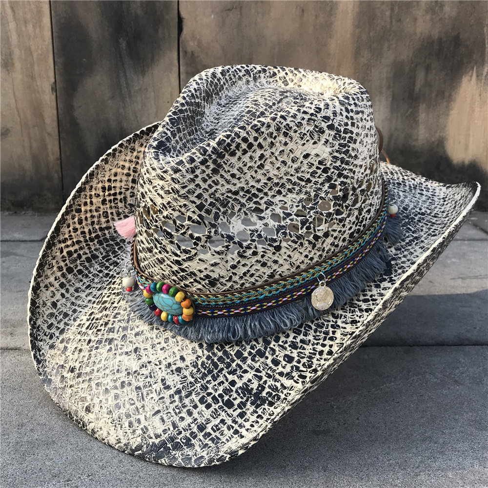 Sommer kvinder halmhul vestlig cowboyhue dame sombrero hombre hat fascinerende kvast sunbonnet cowgirl solhat