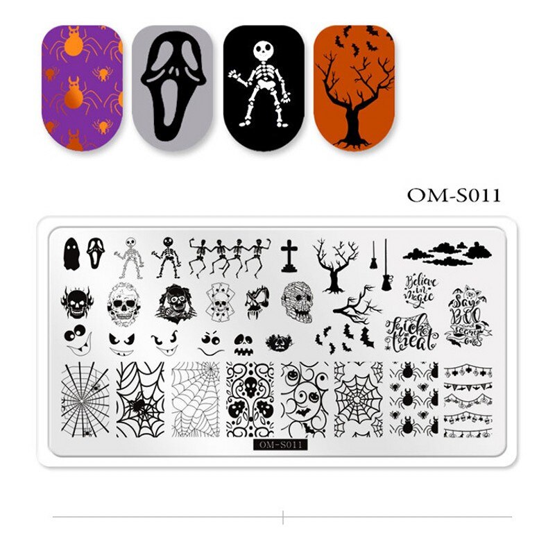 1Pcs Halloween Nail Stamping Plates Pumpkin SPider Pattern Plate Christmas Snowflake Santa Nail Art Image Stamp Templates OMS112
