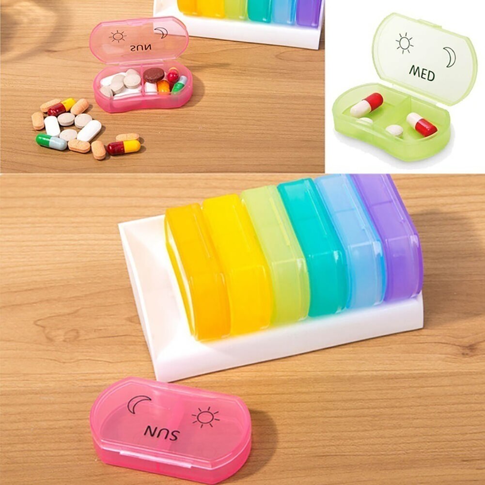 Joylife rainbow 7 dage pille medicin æske rejser ugentlig medicin sundhed opbevaring pille æske arrangør dispenser pille cutter case
