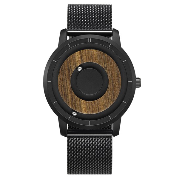 Eutour Magnetische Horloge Mannen Minimalistische Lederen Band Heren Horloges Waterdicht Magneet Bal Quartz Horloge: Black Steel