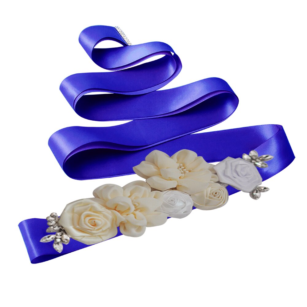 YouLaPan – ceinture de mariée en dentelle S320, faite à la main, avec des appliques de perles, des fleurs scintillantes, à la: Royal Blue ribbon