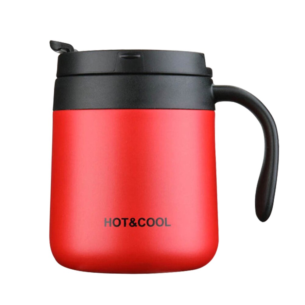 350ml 304 Stainless Steel Vacuum Flask with Handle Lid Portable Coffee Cup &amp; Cool Thermos Cup Business Style for Men Office: Red