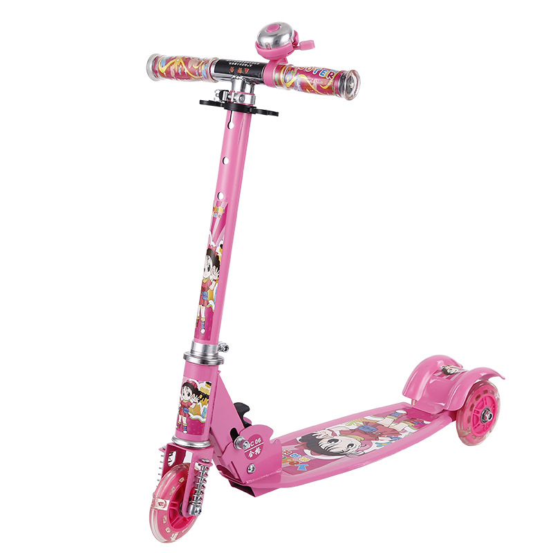 Scooter Round Three Wheel Roller Skate Folding Baby Children Slippery Skuter Foldable for Kids Scooters for Children Aged 3-6-12: Brown