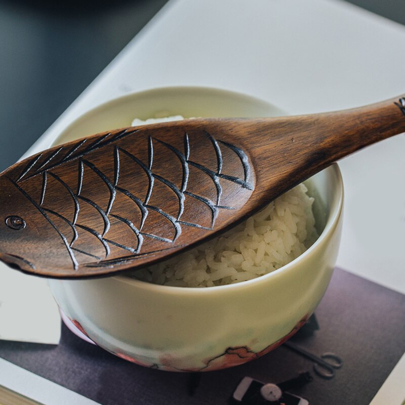 Spatule à riz en bois massif, sculpture en bois de , ustensiles de cuisine en bois, ensemble d'artisanat en bois