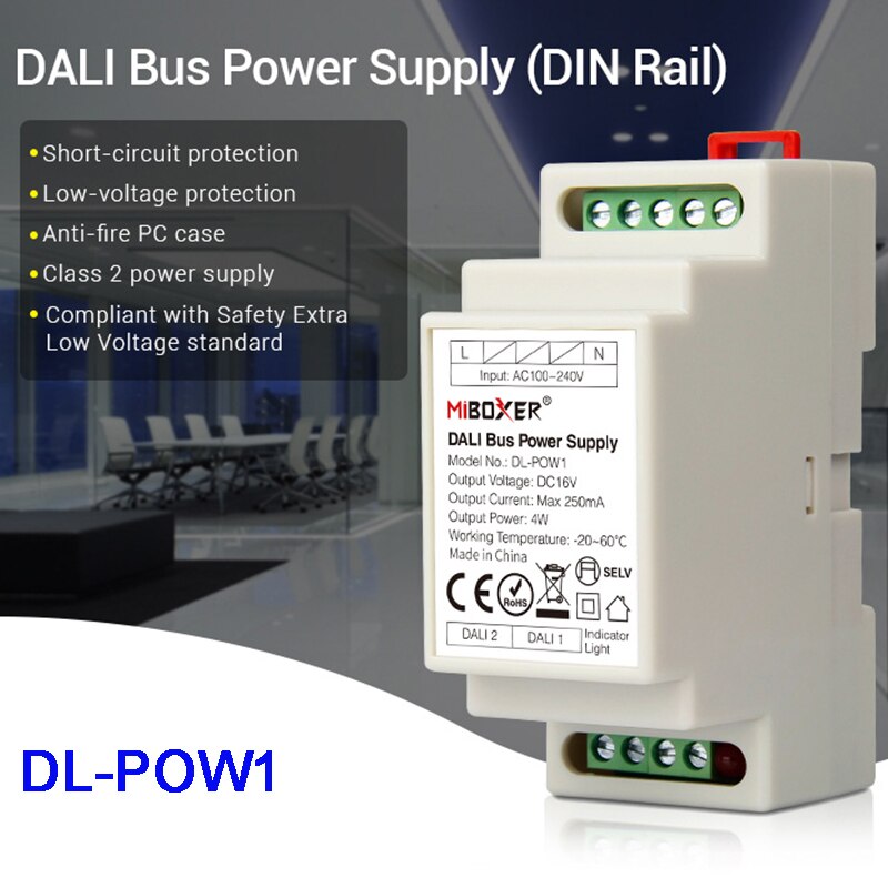 Miboxer 86 touch panel DALI 5 in 1 LED Controller DALI Bus Power Supply DIN Rail DALI Dimming Control System(DT8) for led lamps: DL-POW1