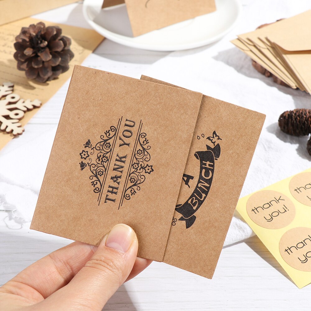 6 Styles Mixed Blank Thank you Cards Rustic Kraft Paper Craft Greeting Cards with Envelopes for Wedding Birthday Party
