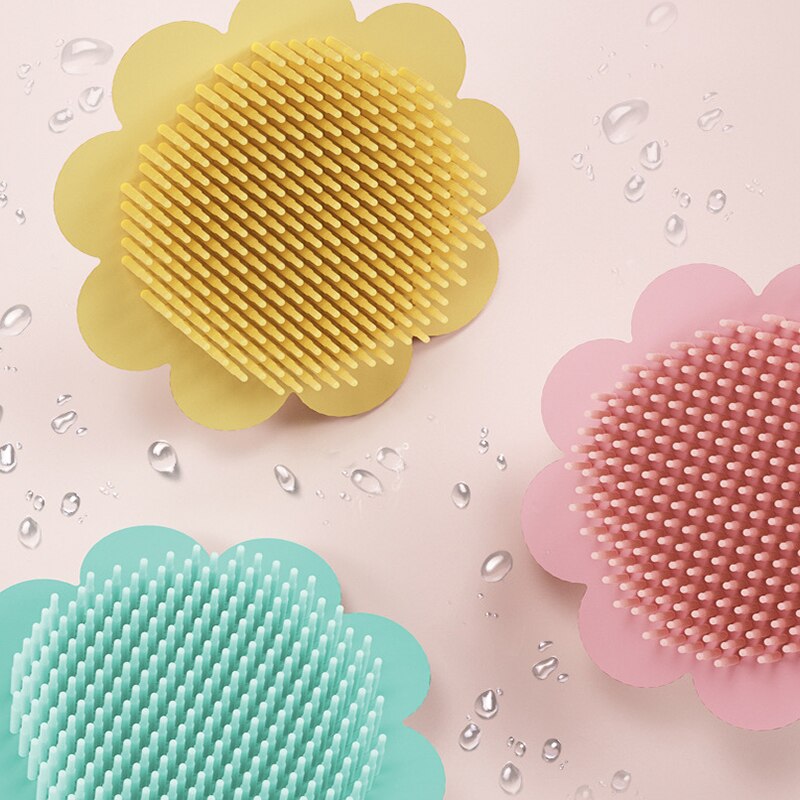 Cepillo de silicona para baño de bebé multiusos con forma de flor, cepillo de masaje para el cuero cabelludo, cepillo para lavar el cabello, cepillos para champú, suministros de ducha infantil