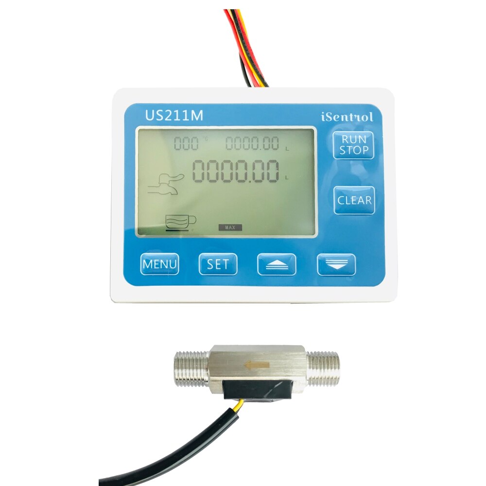 Us211m digital flowmåler display med uss -hs41ta sus 304 flowmeter totalizer flowmåling 0.3-3.5l/ min rækkevidde  g1/4 "tråd: Hele sæt