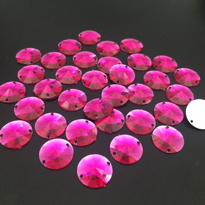 14mm 50 stuks Ronde Naaien Acryl Rhinestone Naai Op Punt Facet Kristallen Plaksteen Twee Gaten Rivoli Naai-On kledingstuk Stenen: rose red