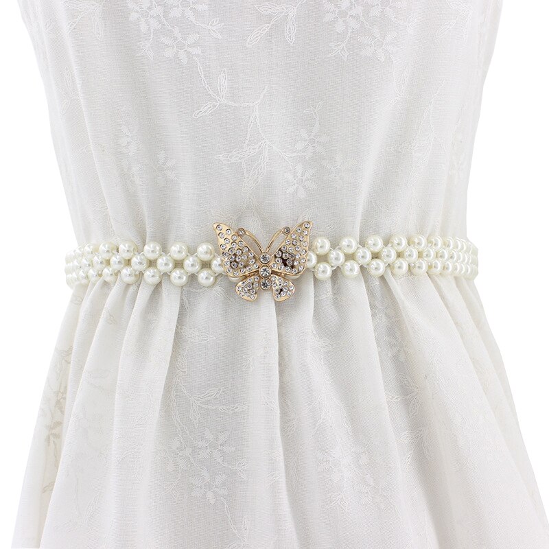 Volledige Parel Taille Ketting Mode Dames Kralen Elastische Riem Voor Vrouwen Jurk Strass Elastische Gordel Boog Bloemen Gesp Tailleband: 5
