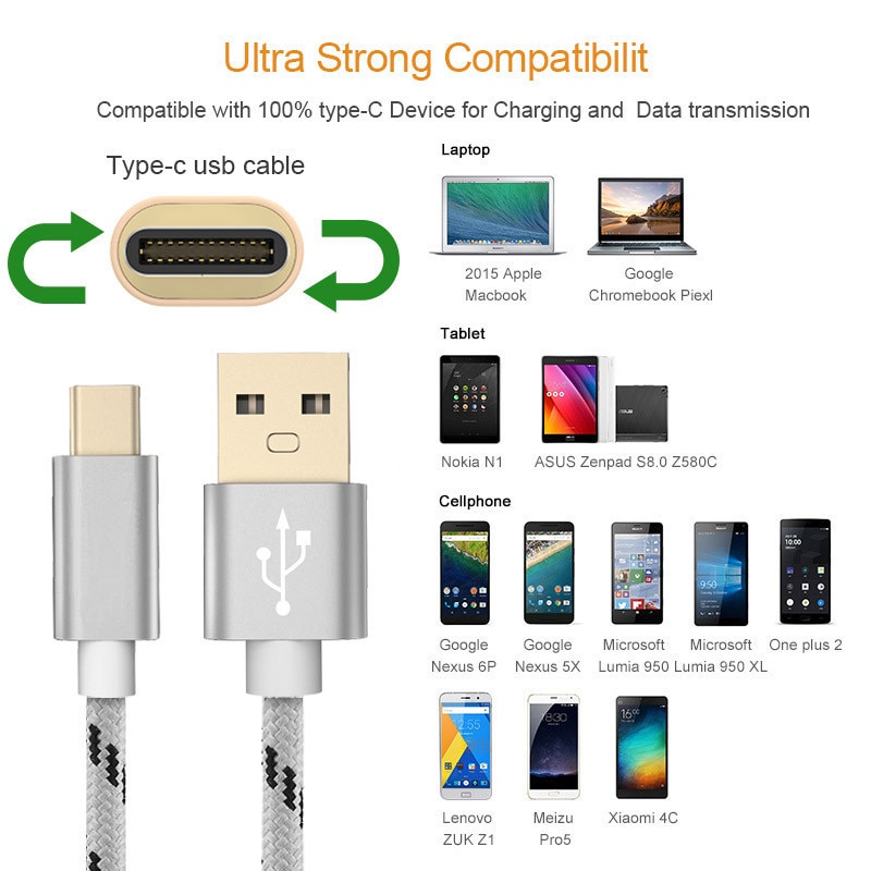 Goede 3A Usb Type C Kabel Voor Samsung Xiao Mi Rode Mi Note 7 Mi 9 T Snelle Oplaadsnoer USB-C Charger Mobiele Telefoon Usb C Type-C Kabel